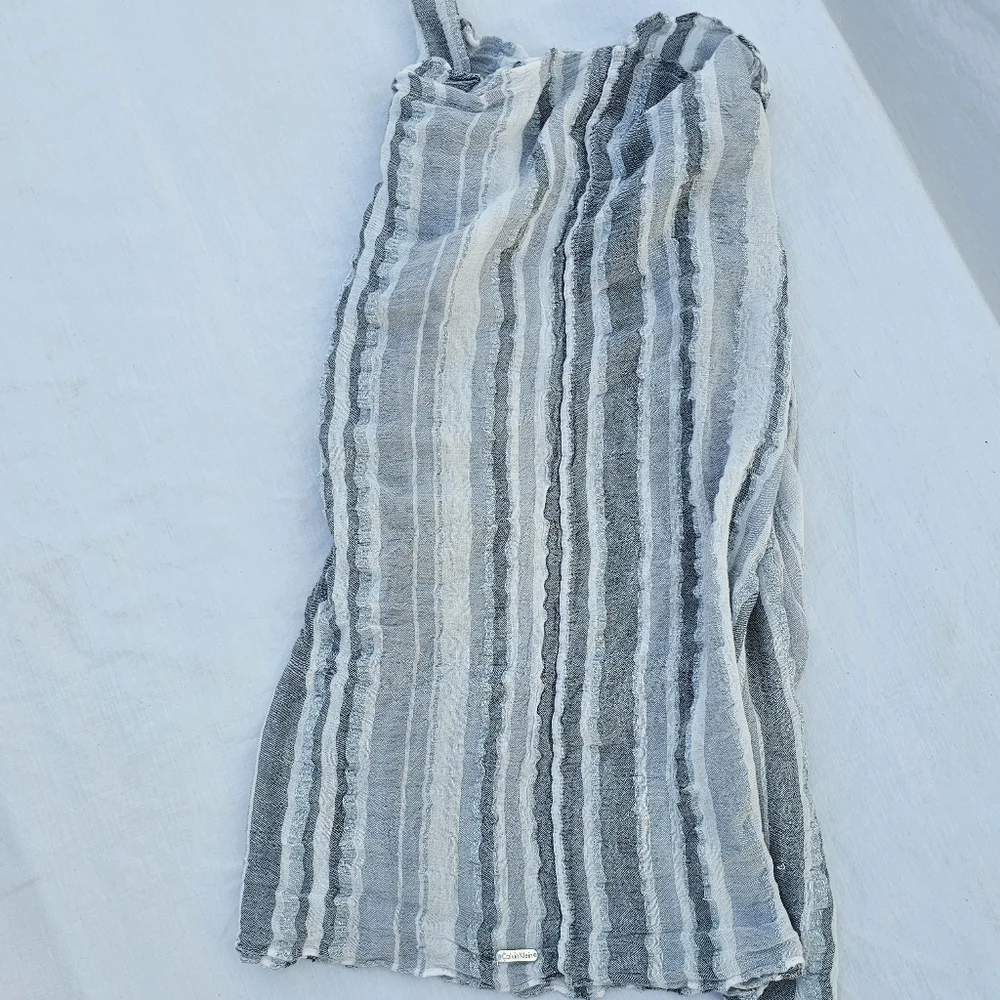 Calvin Klein gray and white Striped Infinity Scarf